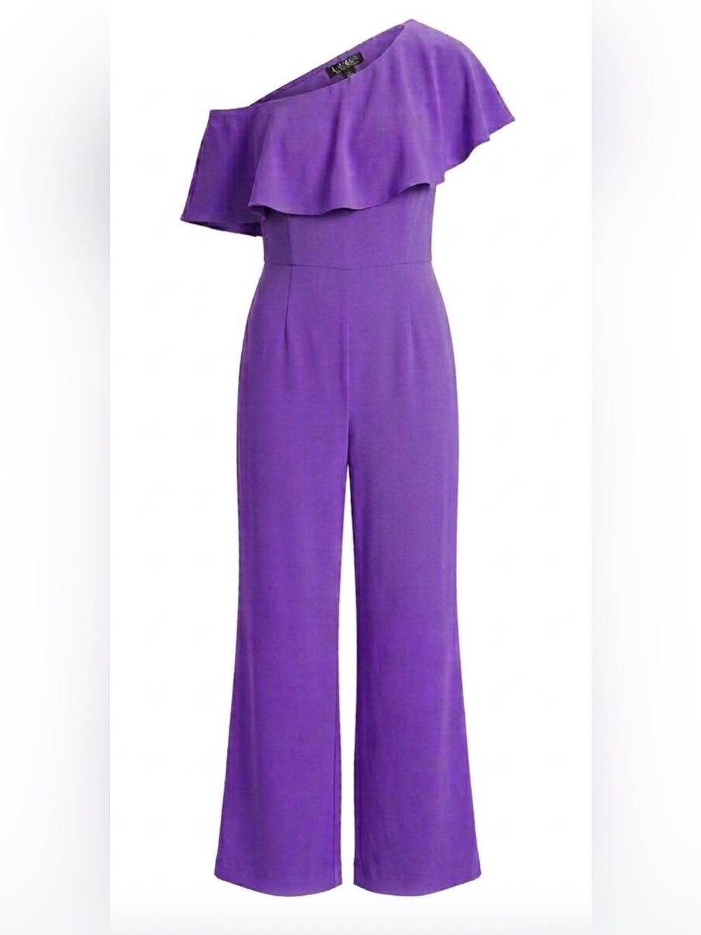 Ralph Lauren Purple One-Shoulder Ruffle Wide-Leg Jumpsuit